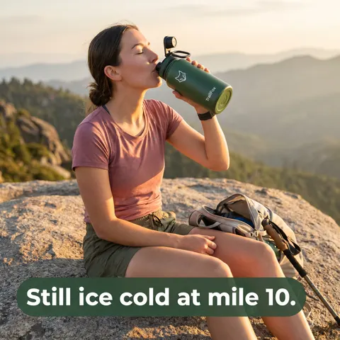 Generated lifestyle image: hiker drinking on a summit